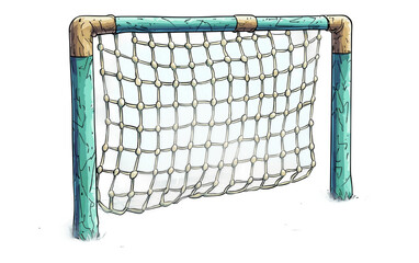 Cartoon Soccer Goal with Net and Wooden Posts Isolated on transparent background