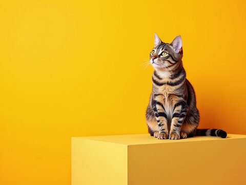 A Cat Sits Above A Bright Yellow And Orange Banner With Copy Space To Fill In Web Design Templates Generated By Ai. 00002