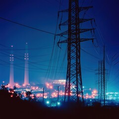 High voltage power plant operations gigapixel nighttime imagery from an elevated viewpoint