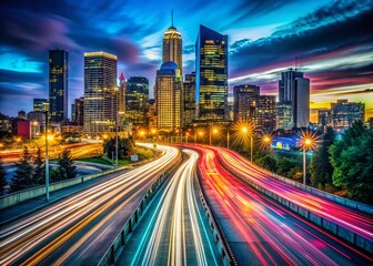 Obraz premium Light Trails Caricature Long Exposure Cityscape Night Photography