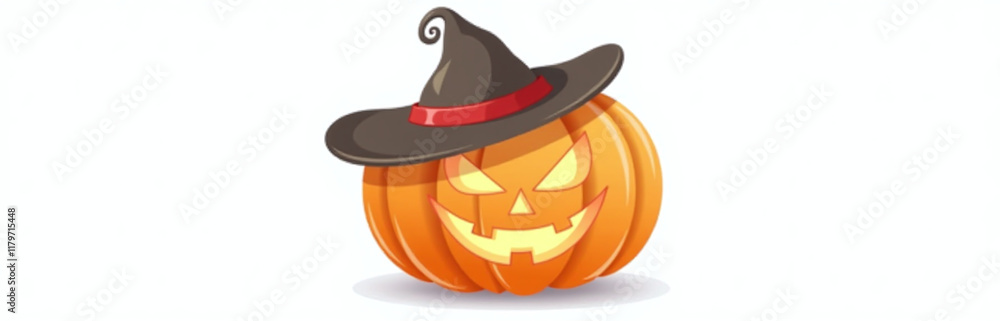 Poster a carved pumpkin in a hat is isolated on a white background with transparent edges in a graphic desi