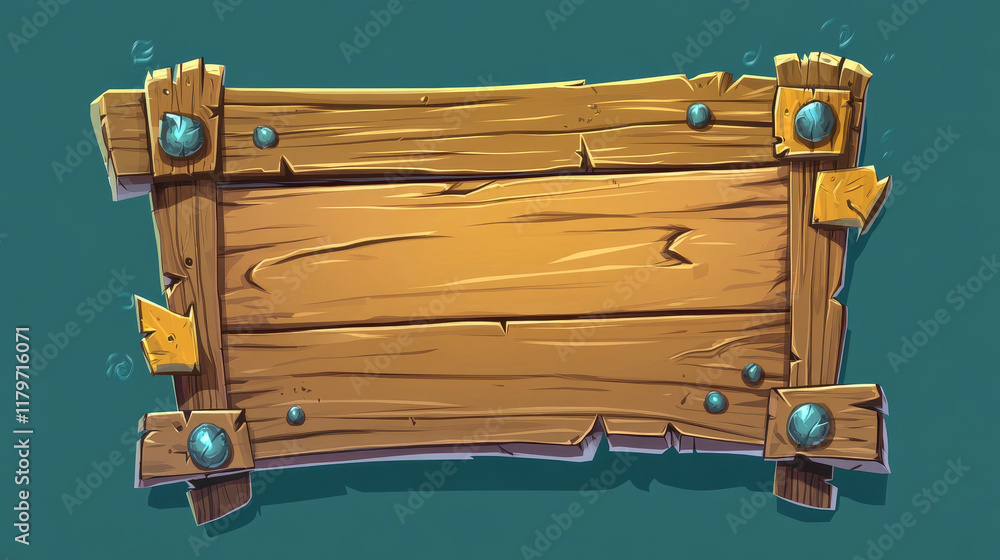 Poster wooden signboard for game ui design. cartoon vector illustration set of blank plates and arrow with 