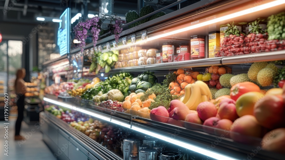 Poster vibrant display of fresh fruits and vegetables in a grocery store creating a colorful and inviting s