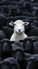 Unique White Sheep Among a Flock of Black Sheep