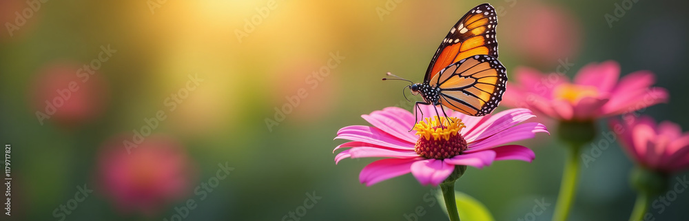 Poster A Butterfly Perches Delicately On A Pink Flower Amidst A Vibrant Bokeh Light Effect With Shallow Depth Of Field. 00003