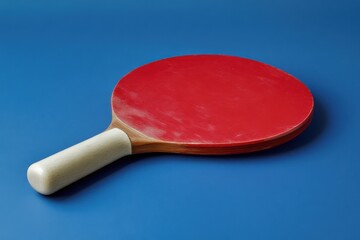 Blue backdrop featuring red table tennis paddles and a ball summer sports theme