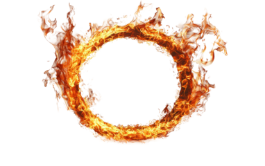 Fiery Ring of Flames Against Dark Background Isolated on transparent background