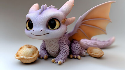Adorable Baby Dragon with Large Eyes and Wings: A Whimsical 3D Render