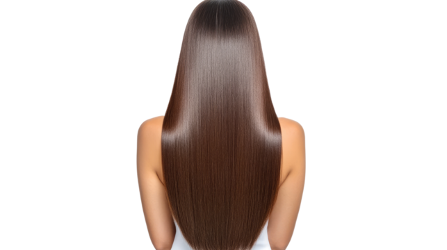Long, Smooth, and Shiny Brown Hair of a Woman Viewed from the Back in a Studio Setting