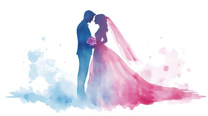 Watercolor Wedding Silhouette Art: A Beautiful Couple