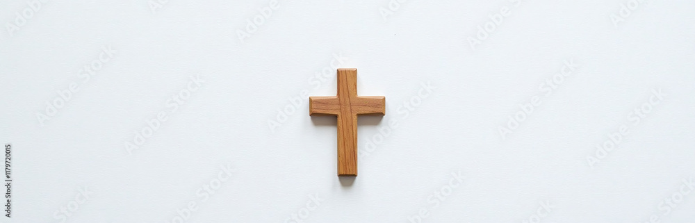 Aufkleber A Brown Wooden Cross Is Placed On A White Textured Background With Simplicity And Elegance In Its Design. 00002