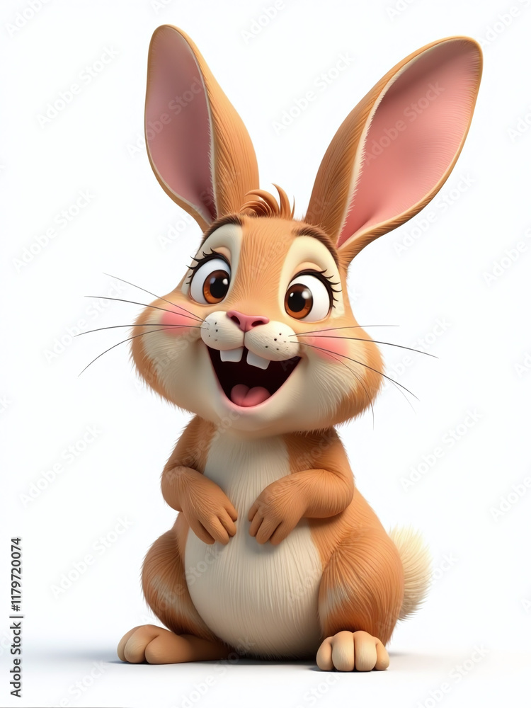 Poster A Brown Rabbit With A Comical Expression And An Open Mouth Is Isolated Against A Clean White Background Generated By Ai. 00003