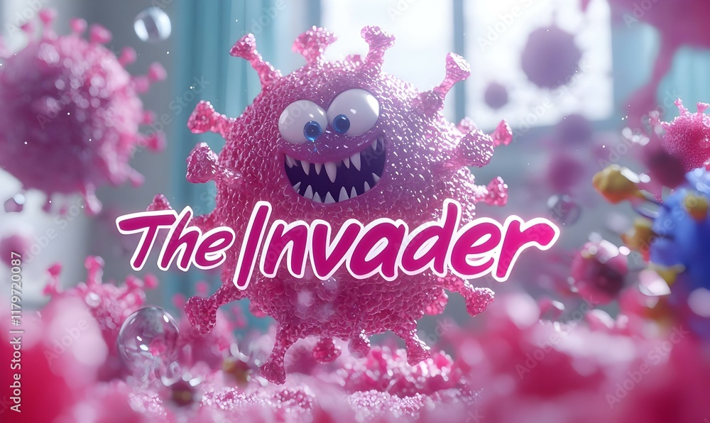 Poster intricate structure of a virus particle, revealing detailed surface features and unique morphology u