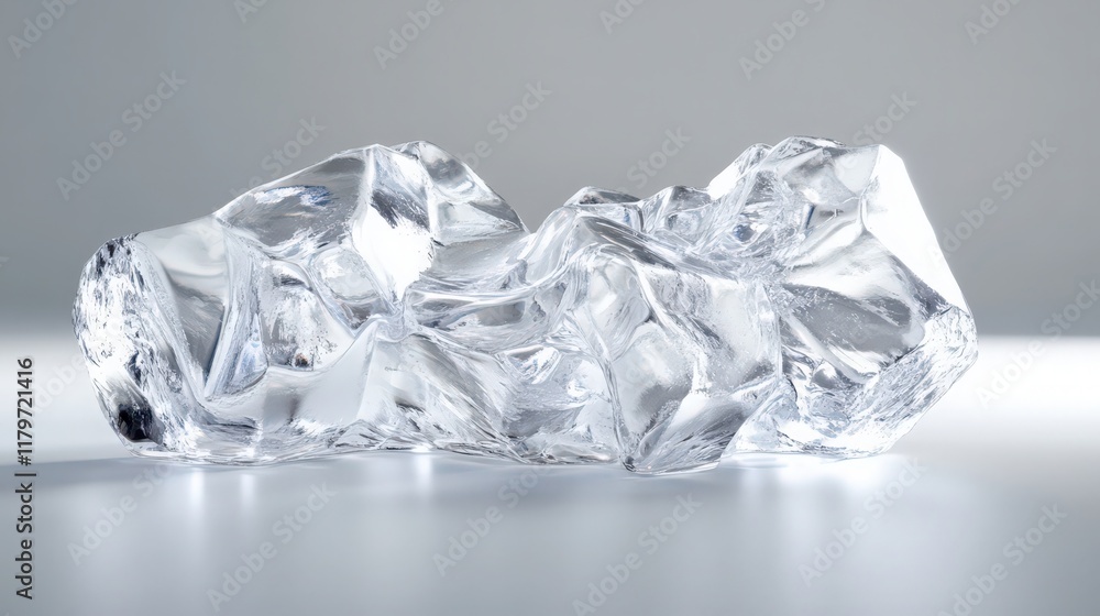 Poster a fragmented glacier resting on a reflective surface captures light and texture