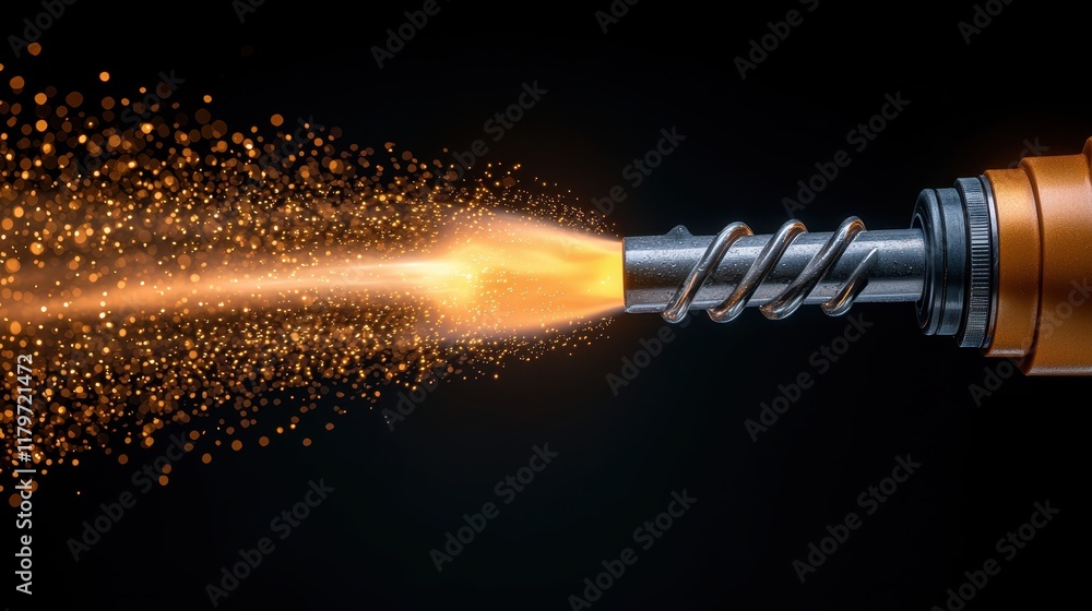 Poster fuel nozzle gas concept. a dynamic image showcasing a drill bit unleashing sparks, symbolizing power