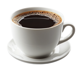 Brewing joy coffee cup on white surface high fidelity minimalist style relaxed atmosphere isolated on transparent background png