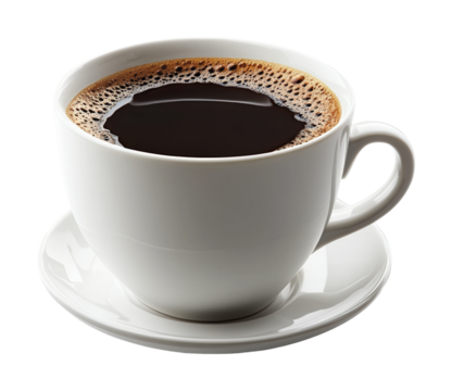 Brewing joy coffee cup on white surface high fidelity minimalist style relaxed atmosphere isolated on transparent background png