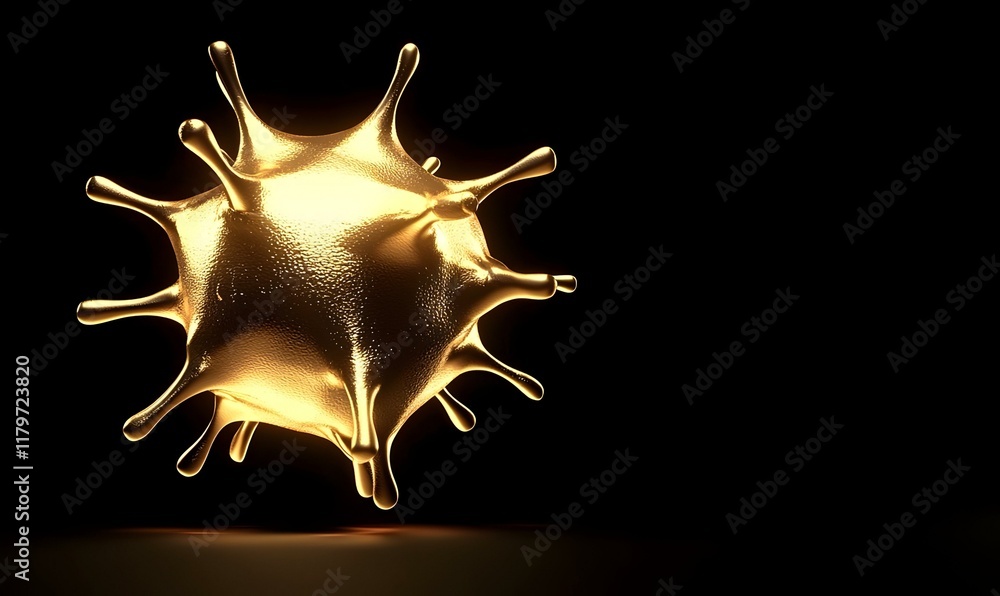 Poster vivid 3d virus representation, a dynamic and colorful depiction of a virus, illuminated with warm to