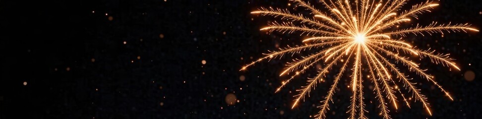 Fototapeta premium Golden firework bursts, sparkling trails against black background, graphic, radiant