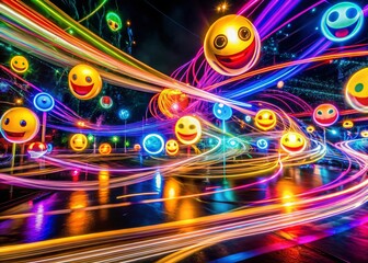 Long Exposure Light Painting Silly Emojis Night Photography