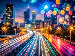 Fototapeta premium Long Exposure Light Trails Cityscape Night Photography