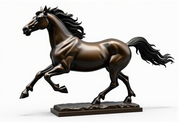 Bronze horse statue on stand with flowing mane