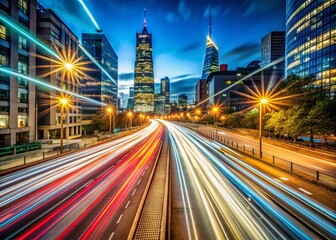 Fototapeta premium Long Exposure Light Trails of Cityscape at Night, Symbolizing Financial Security and Retirement Planning