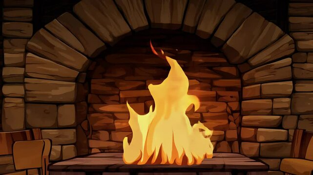 looping animation flickering flames medieval stone fireplace creates rustic atmospheric visual perfect atic settings