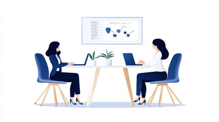 Two Business Women Collaborating Over a Laptop in a Modern Office Environment
