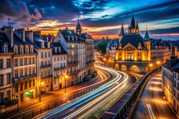 Fototapeta premium Long Exposure Night Photography of French Architecture, Historic Cityscape