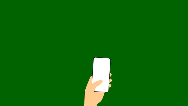 4K Looped tap animation, mobile phone in hand, Adult checking Smartphone notification, clicking blank green screen display or app button. 2D Seamless motion animated footage, cell phone mockup
