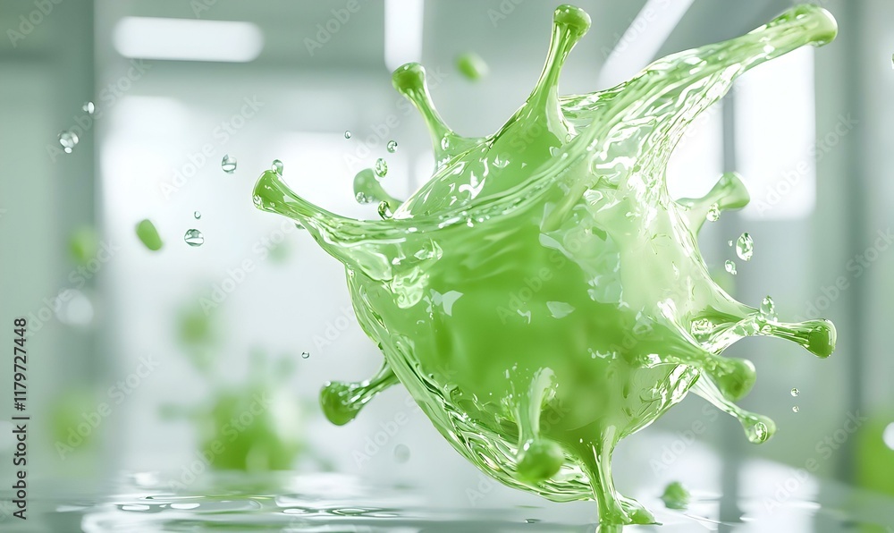 Poster surreal virus particle visualization, an imaginative representation of a virus particle, blending vi