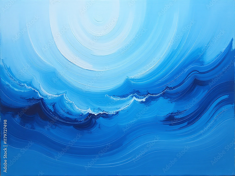 Poster a blue abstract acrylic painting featuring a natural dynamic mixture of oil colored strokes as its b