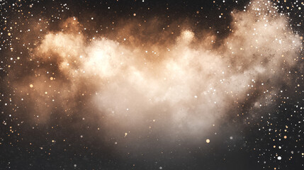 Naklejka premium Dust explosion with white rectangle banner. Splashes of brown powder isolated on transparent background. Vector realistic clouds of sand or dry dirt, burst effect with copy space for text