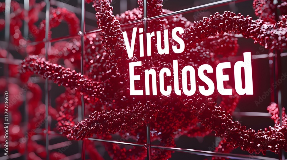 Poster stylized depiction of a virus being captured, showcasing vibrant colors and dynamic shapes, emphasiz