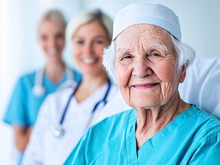 Caring nurses assist elderly patient in hospital healthcare setting positive environment compassionate viewpoint