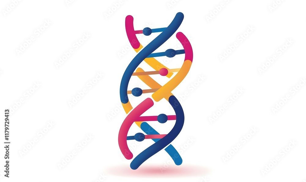 Poster vibrant dna helix visualization, a stylized representation of a dna strand adorned with colorful mar