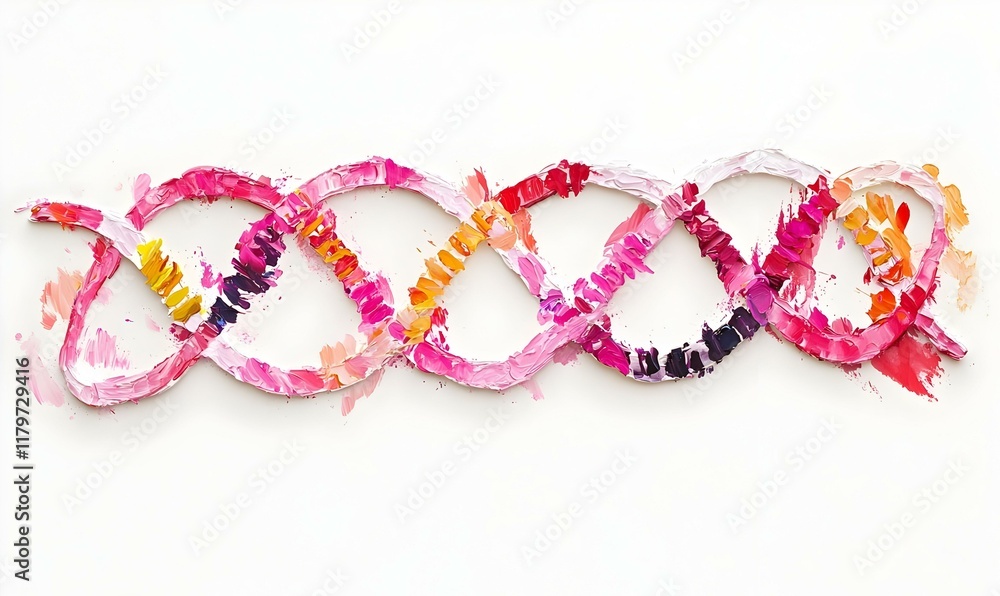 Poster vibrant dna helix with colorful markers, an artistic representation showcasing the intricate structu