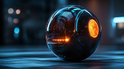 futuristic automatic pet toy in motion, featuring sleek design with glowing elements and high tech appearance. This innovative gadget captivates with its vibrant colors and modern aesthetics