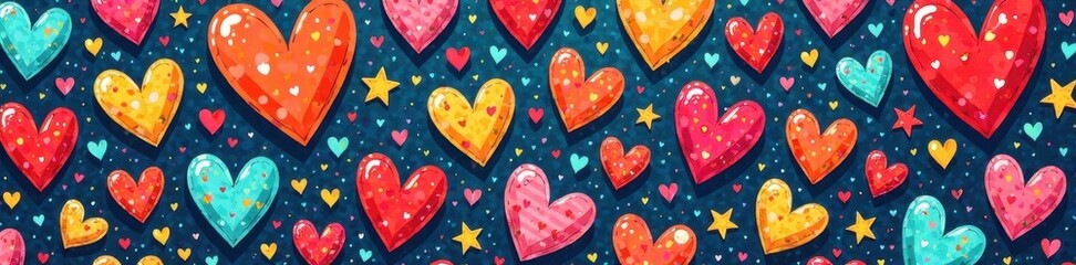 Colorful doodle hearts seamless pattern Fun, hand-drawn vector background , illustration, vector illustration