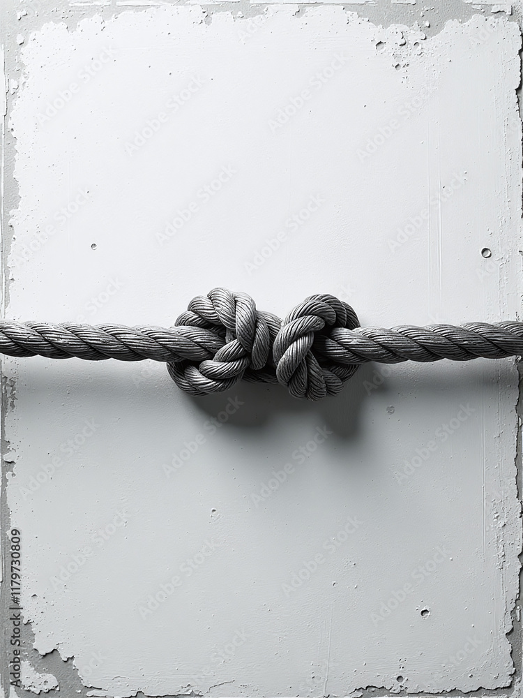Poster a black and white image of a rope being pulled to opposite sides on a textured background for copy s