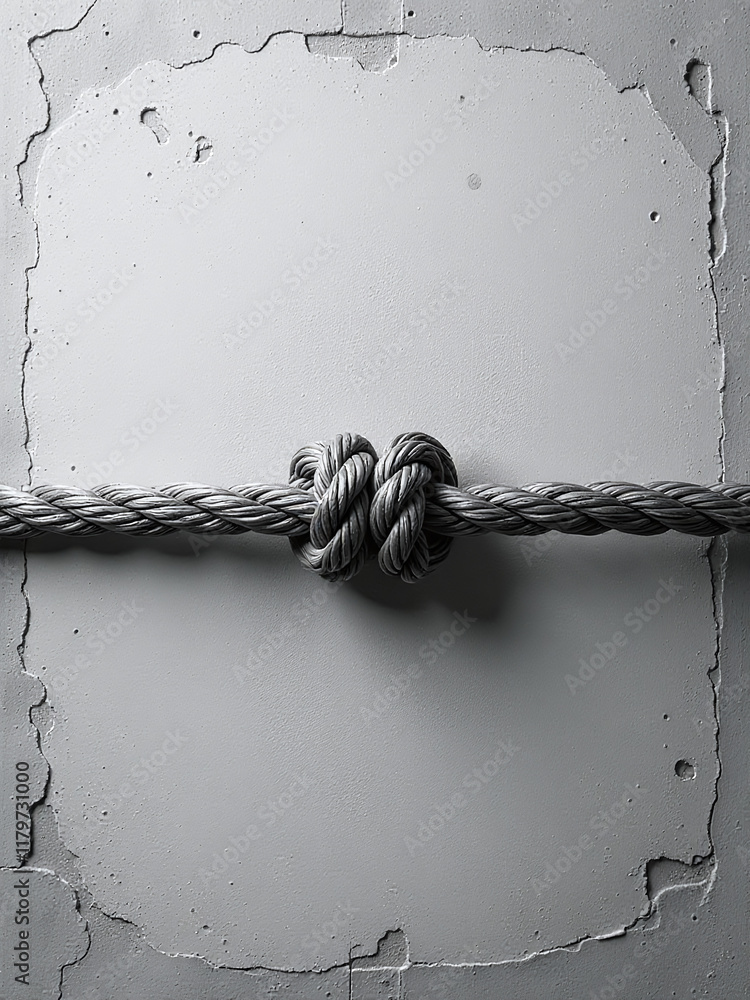 Poster a black and white image of a rope being pulled to opposite sides on a textured background for copy s
