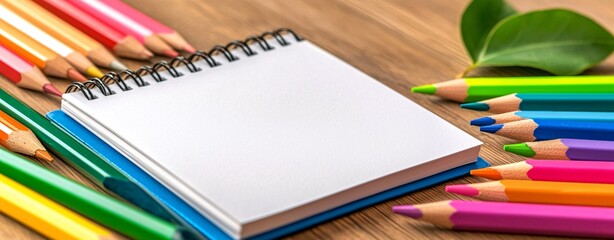 Creative drawing session with colorful pencils on a blank notebook indoor workspace visual art inspiration