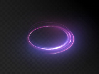 Bright purple magic oval light effect with many sparkling lines with glitter and shimmering bright light effects. Magic bright circle lines for web design and game interfaces. Vector