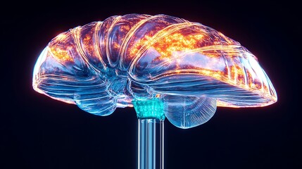 Intensely Glowing 3D Render of a Human Brain; Vibrant Neural Activity Illustration. AI Generated
