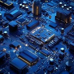 Modern electronic architecture with luminous components visible