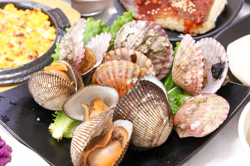 Korean seafood food. Steamed clams