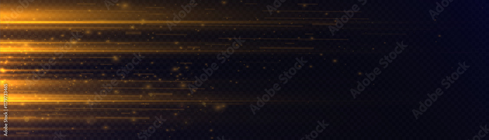 Aufkleber Abstract bright effect with horizontal glow of bright yellow light rays. Bright flickering horizontal light on dark background. Effective style for web design and colorful illustrations. Vector