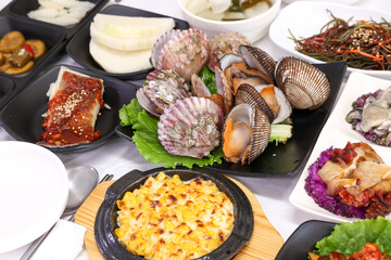 Korean seafood food. Steamed clams
