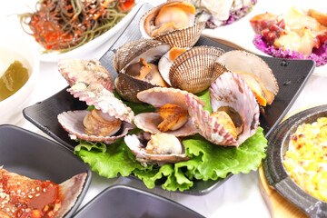 Korean seafood food. Steamed clams